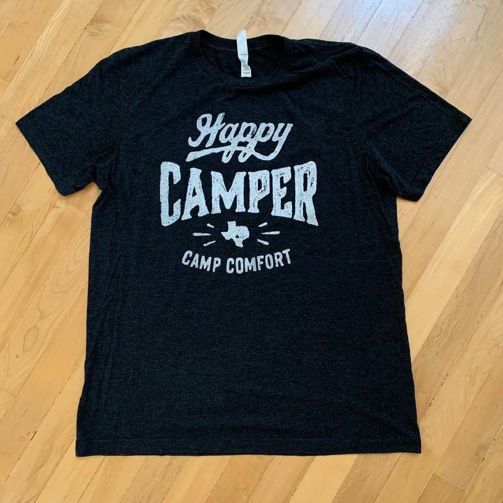 Charcoal Happy Camper Comfort Texas Camp Counselor Graphic T-Shirt - Large